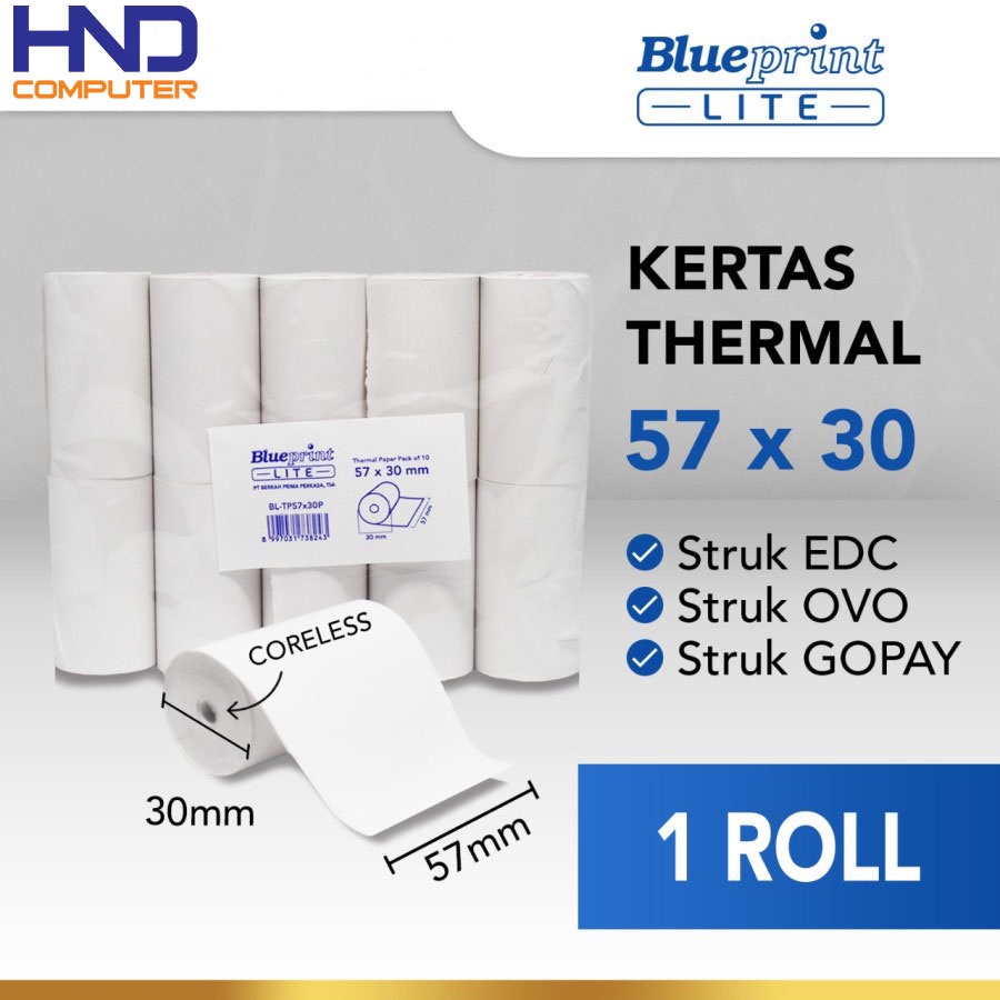 

KERTAS THERMAL / KERTAS STRUK LITE-BLUEPRINT 57 mm x 30 mm - 10 Roll