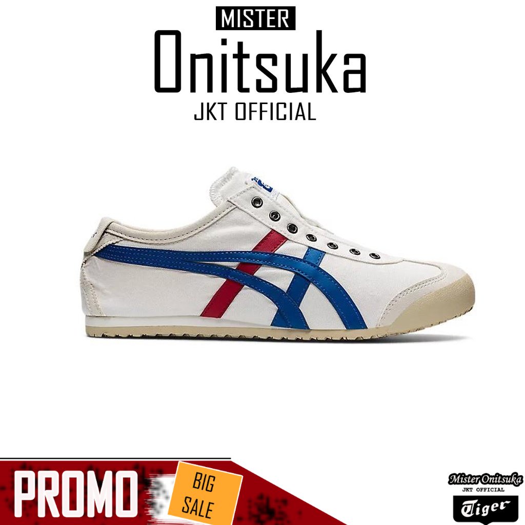 Sepatu original Onitsuka Tiger Slip On White Blue Red / Prancis - 36