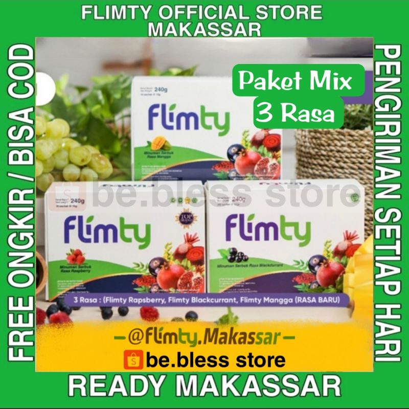 Diet Paket Flimty Fiber Mix Rasa 3 Box (Blackcurrant, Raspberry, Mangga) Original Ready Makassar Det