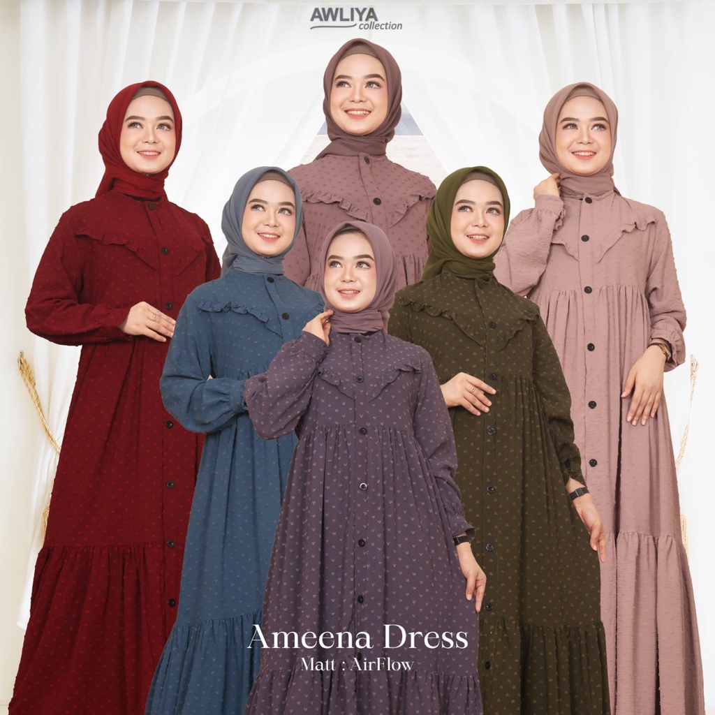 GAMIS AMEENA DRESS/ORIGINAL AWLIYA COLLECTION/AIR FLOW CRINKEL PREMIUM/DRESS/GAMIS SYAR'I/BEST SELLE