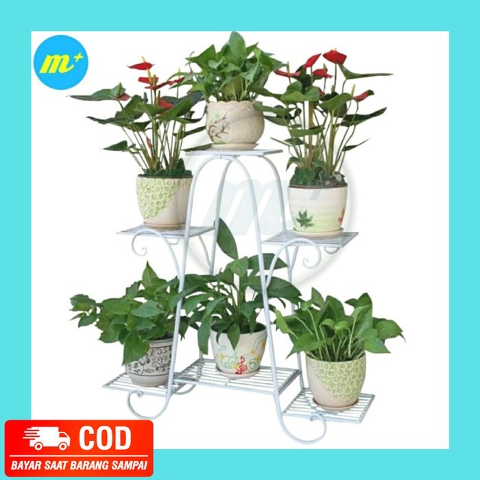 Standing Pot Bunga Tanaman Hias Rak Besi 6 Susun / Planter Holder - Putih
