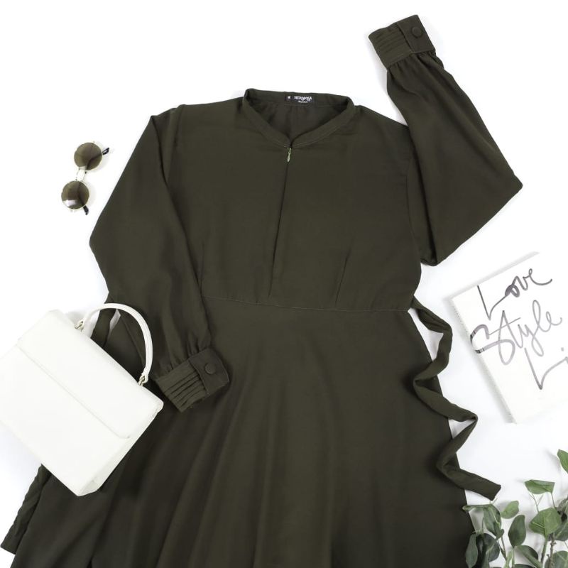 Hermosa ori gamis syari opnesel polos warna armi dan kuning lebar bawah 4m umbrella