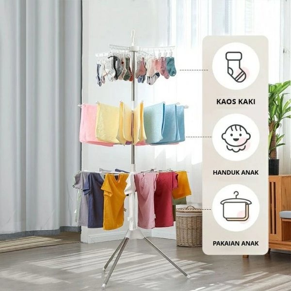 PROMO TURUN HARGA Jemuran Baju Lipat Simpel Utk Di Apartement / Jemuran Baju Bayi / Jemuran Korea 3 Susun KOKOH STAINLESS Stand - TERMURAH