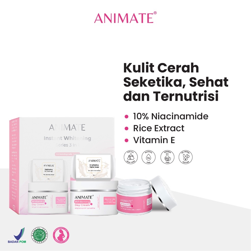 ANIMATE 3in1 Instant Whitening Series | Paket Animate Mencerahkan Wajah BY AILIN