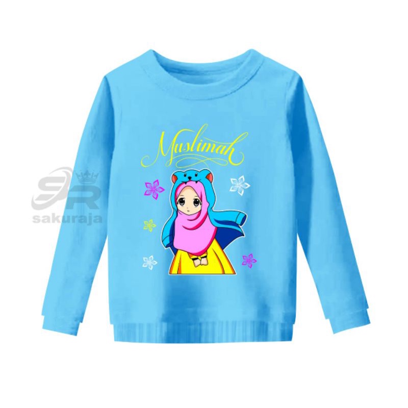 atasan hoodie anak/kaos atasan anak lengan panjang gambar hijab umur 3-11 tahun/bisa COD