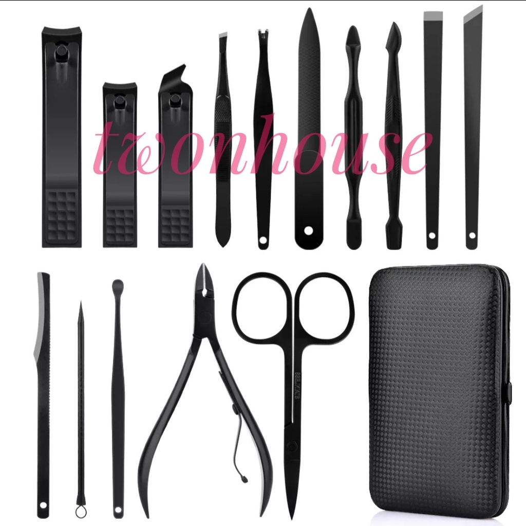 BISA COD - Alat Medicure Pedicure Dompet Paket Pembersih Kuku Kaki dan Tangan 15 in 1 Set Gunting Kuku Alat Kikir Kuku Murah Meriah Berkualitas Manicure Set Pedicure PREMIUM Pembersh Kuku Pinset Kikir Kuku Gunting Lancip Korek Telinga Kuping - Merah 15in1