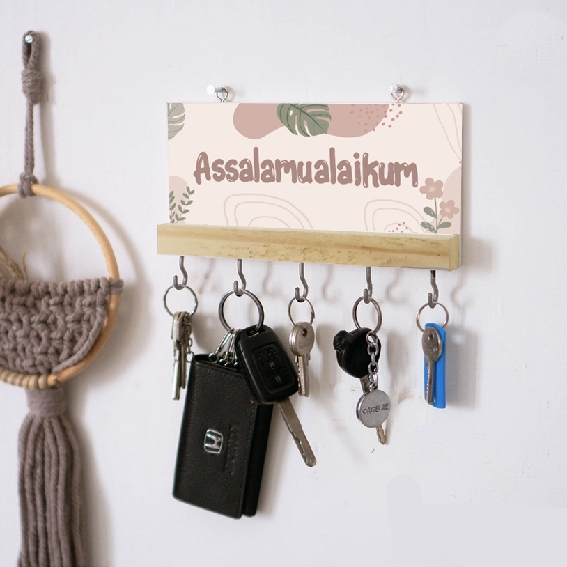 Gantungan kunci kapstok serbaguna Kayu Gantungan Baju Keychain 5 Hook