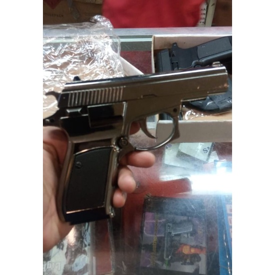 Korek Api Model Pistol Full Besi Chrome Plus Sarung Dan Pajangan Api Las