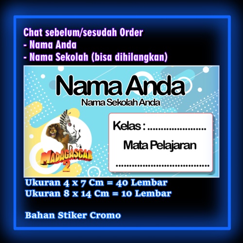 

Stiker Label Buku Madagaskar Madagascar penguin Lucu Karakter Lucu Custom Lebel Nama cromo murah 20 Varian berbeda Sticker Pelajaran Mapel buku anak sekolah Vol 3