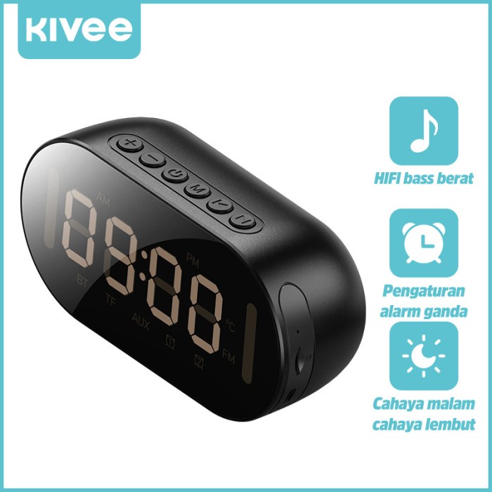 KIVEE Speaker Portable Bluetooth LED Alarm Clock Bluetooth Speaker FM