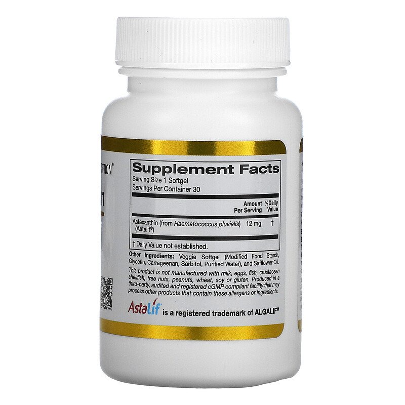 Astaxanthin 12mg 30 Veg Soft Astalif California Gold Nutrition ORI USA