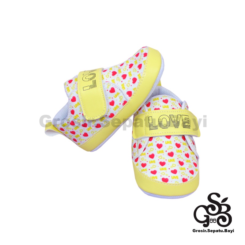 Sepatu Bayi - Baby Shoes - Prewalker  | 2-12 bulan | motif LOVE Kuning ringan &amp; fleksibel