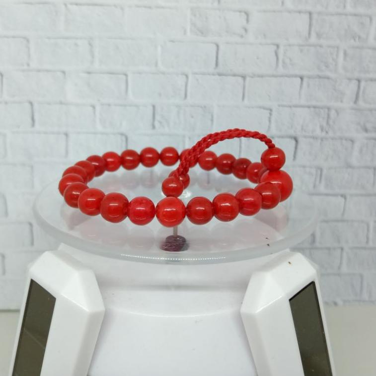 GELANG BATU MARJAN MERAH ORIGINAL, BATU KARANG LAUT PILHAN BERKUALITAS "TZA.18Oc22ᵂ"