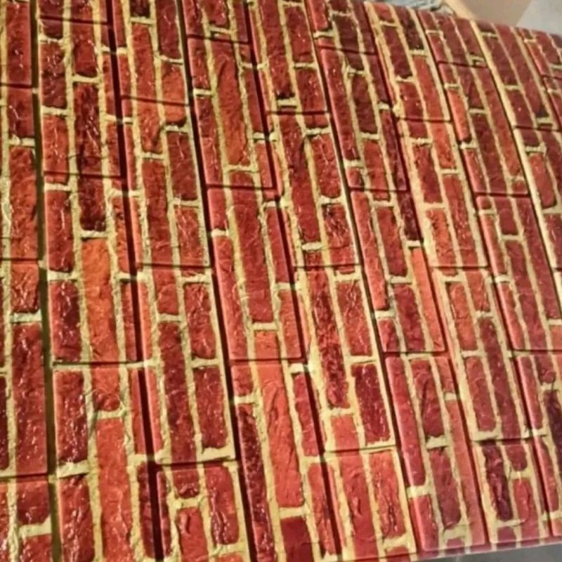 wallpaper foam premium permukaan timbul motif bata list kuning