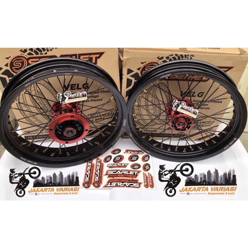 Wheelset Velg Supermoto Super Moto klx dtracker klx 150 velg scarlet ukuran 250 300 ring 17 tromol t