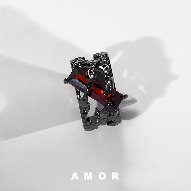 Cincin Zircon Merah Tua Y2K Gaya Retro Eropa Dan Amerika Untuk Pasangan