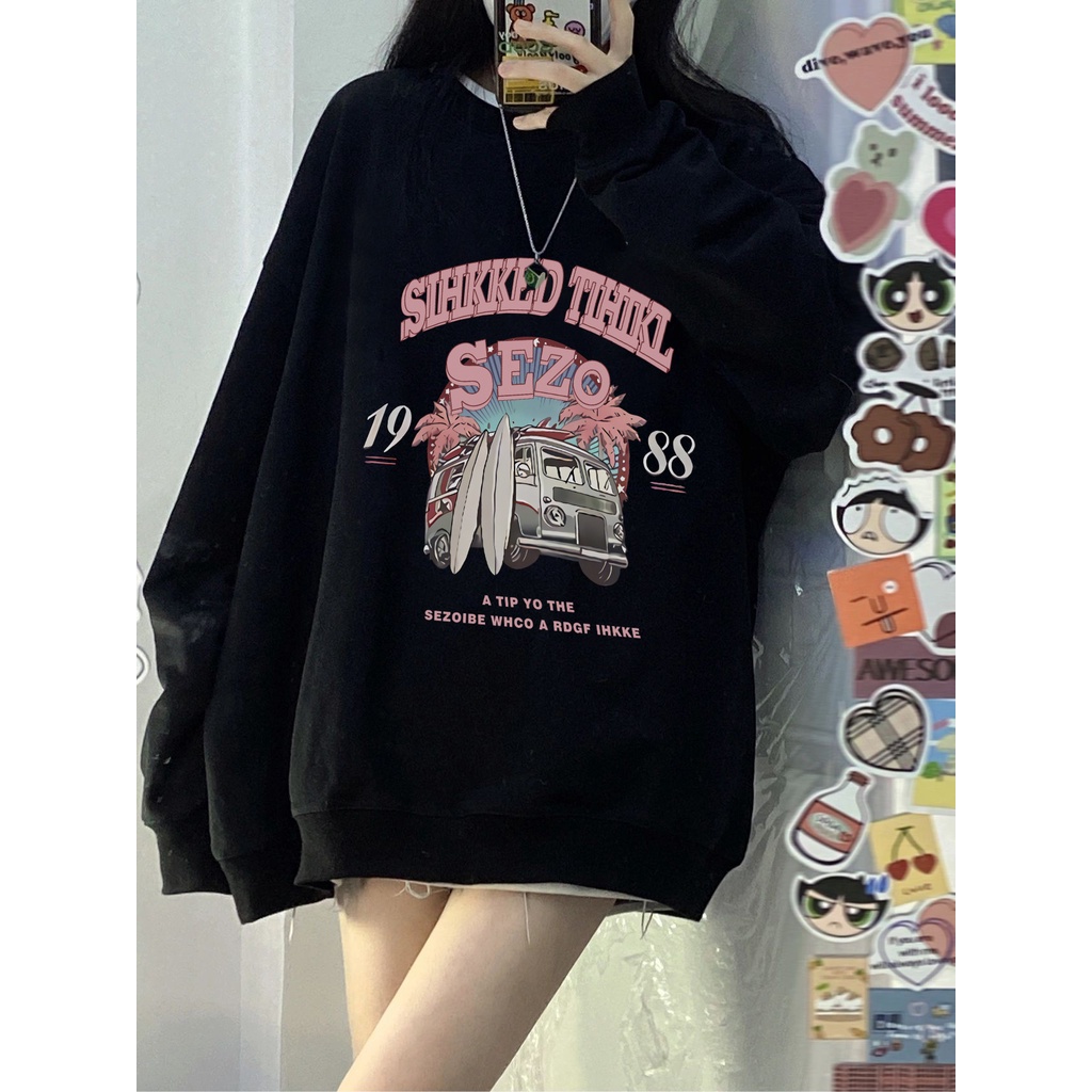 EUNII Sweater Lengan Panjang Retro Car Korean Style/Sweater Crop/Baju Wanita/Switer Wanita/Switer