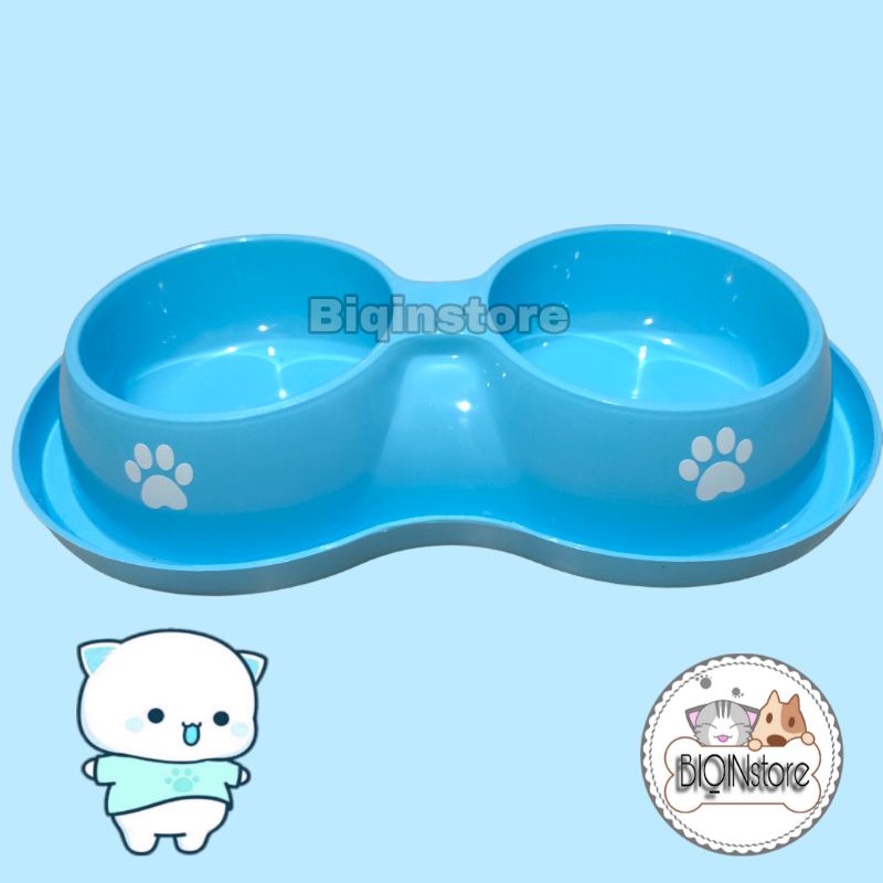 Tempat Makan Kucing Anjing Kecil Double Bulat Motif Paw Timbul