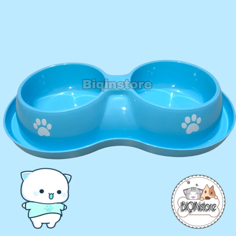 Tempat Makan Kucing Anjing Kecil Double Bulat Motif Paw