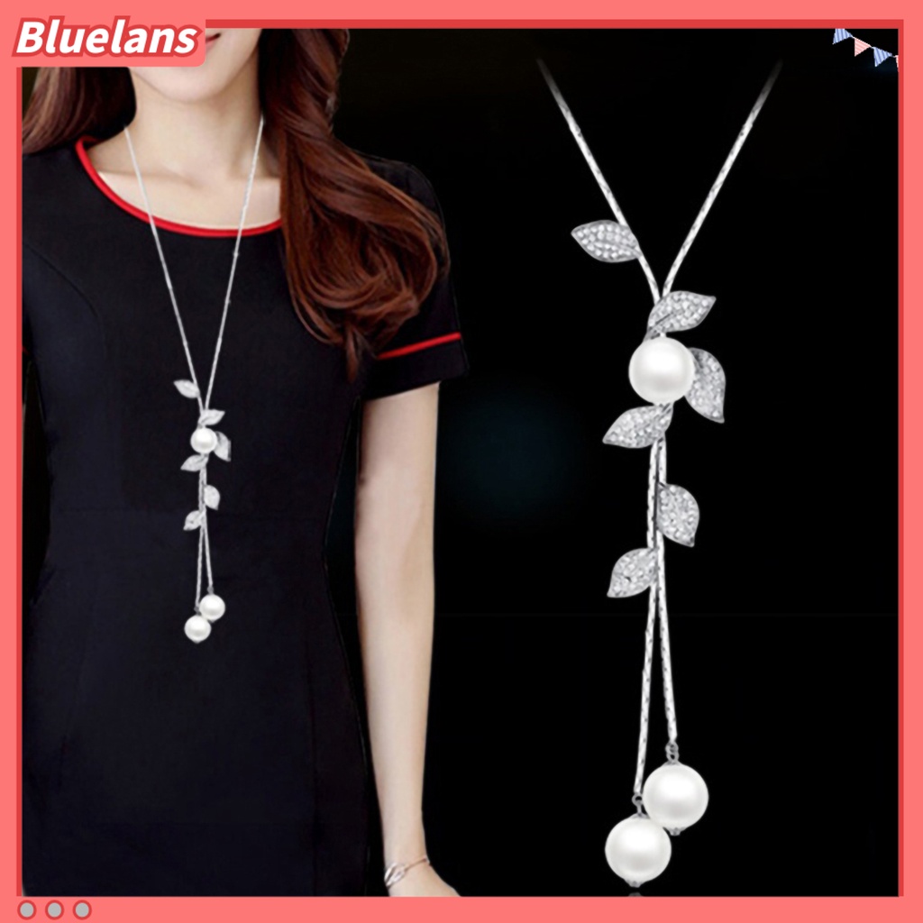 Bluelans Necklace Faux Pearl Tassel Leaves Pendant Exquisite Accessories Sweater Chain Jewelry Gift for Women