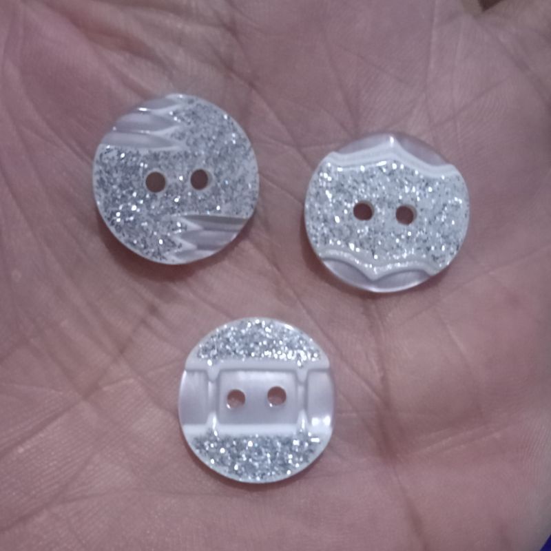 12 biji Kancing Baju Gliter Putih 18mm (1,8 cm) / kancing fashion Gamis