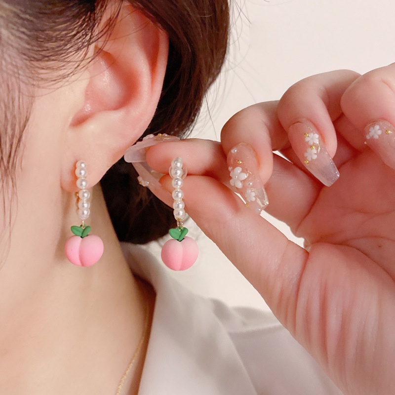 AY(CN) Anting Hoop Hias Mutiara Warna Pink Peach Gaya Korea Untuk Wanita