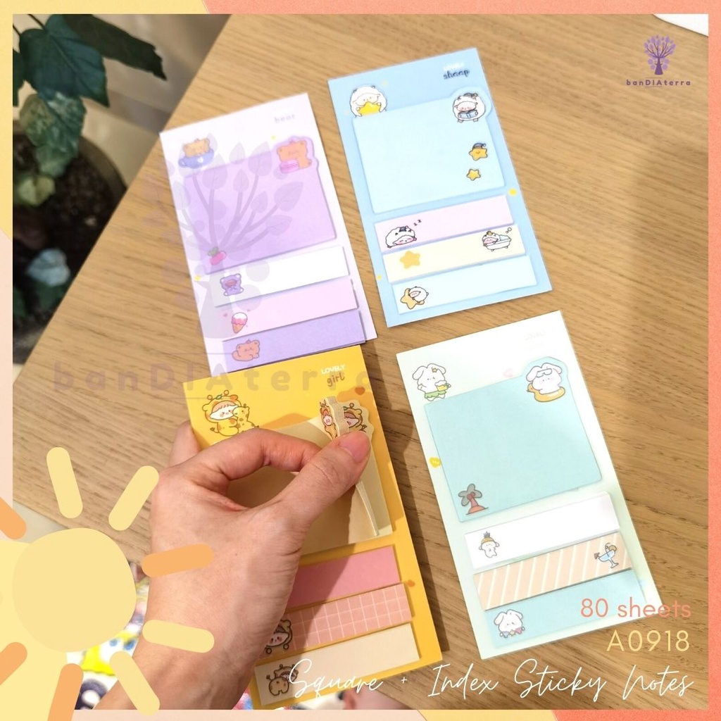 

Bandiaterra A0918 4 line memo notes/4 in 1 Square & Index Animal Korean Sticky Notes