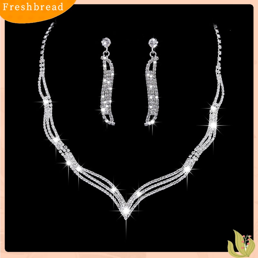 2pcs / Set Kalung Choker Anting Berlian Imitasi Bentuk Geometris Untuk Aksesoris Perhiasan