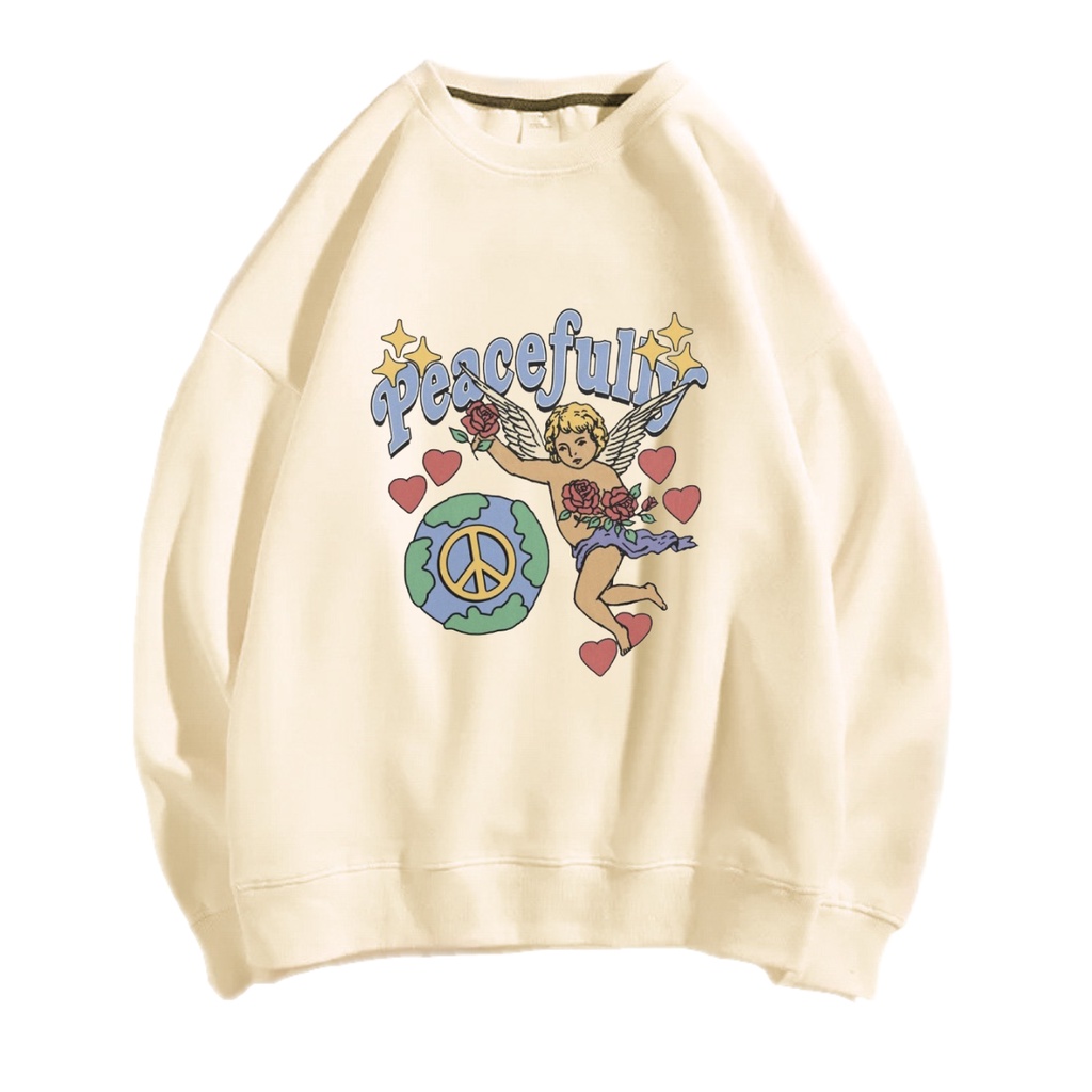PEACIFULLY SWEATER CREWNECK PRIA WANITA Size M-XXL GAWA