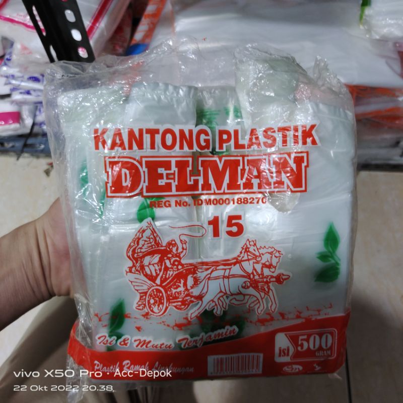 KANTONG PLASTIK BENING TRANSPARAN MOTIF DELMAN / GO GREEN SAVE PLANET ISI 500 GRAM RAMAH LINGKUNGAN