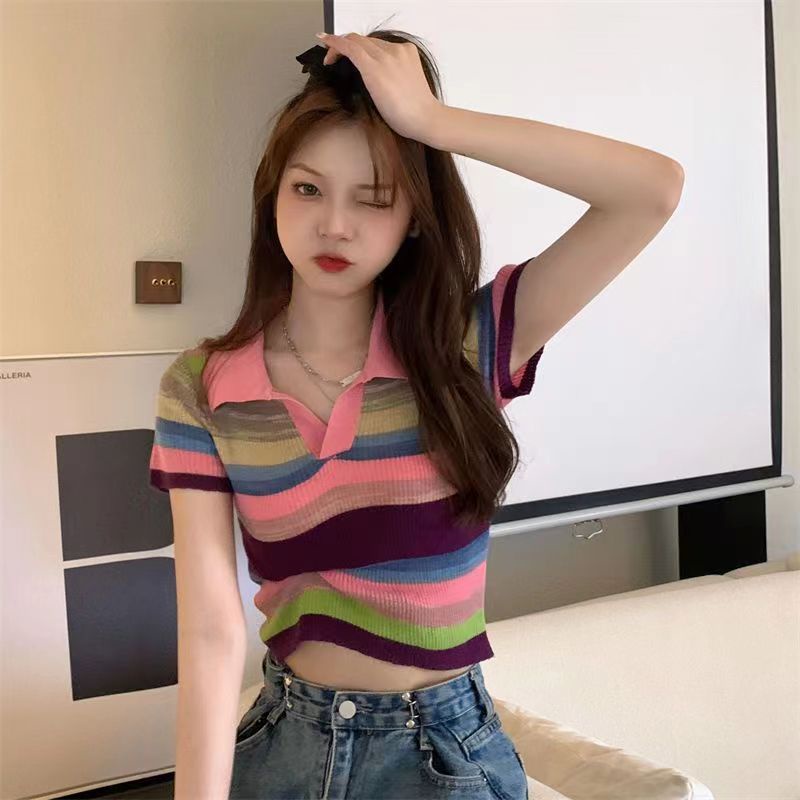 YIU YIU Rajut - Knitwear Top Korea Lengan Pendek Wanita Premium