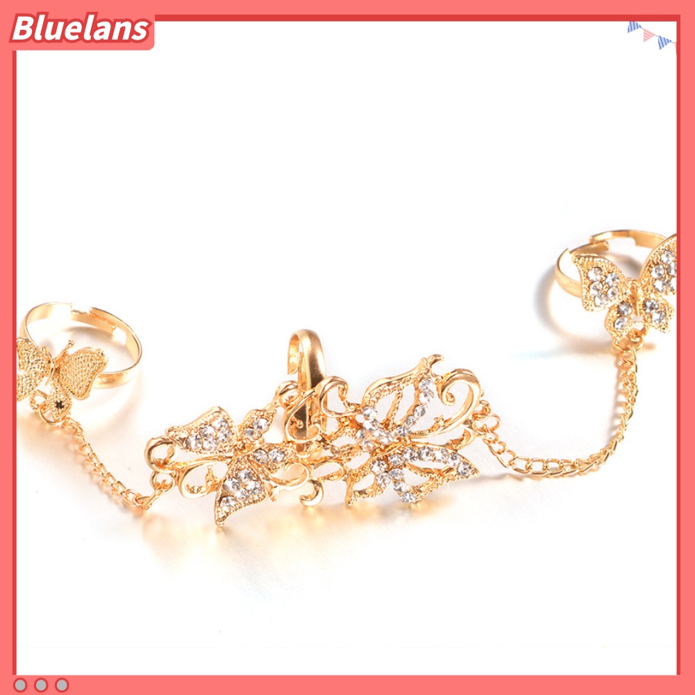 Bluelans Fashion Rhinestone Hollowed Butterfly Link Finger Ring Adjustable Women Jewelry