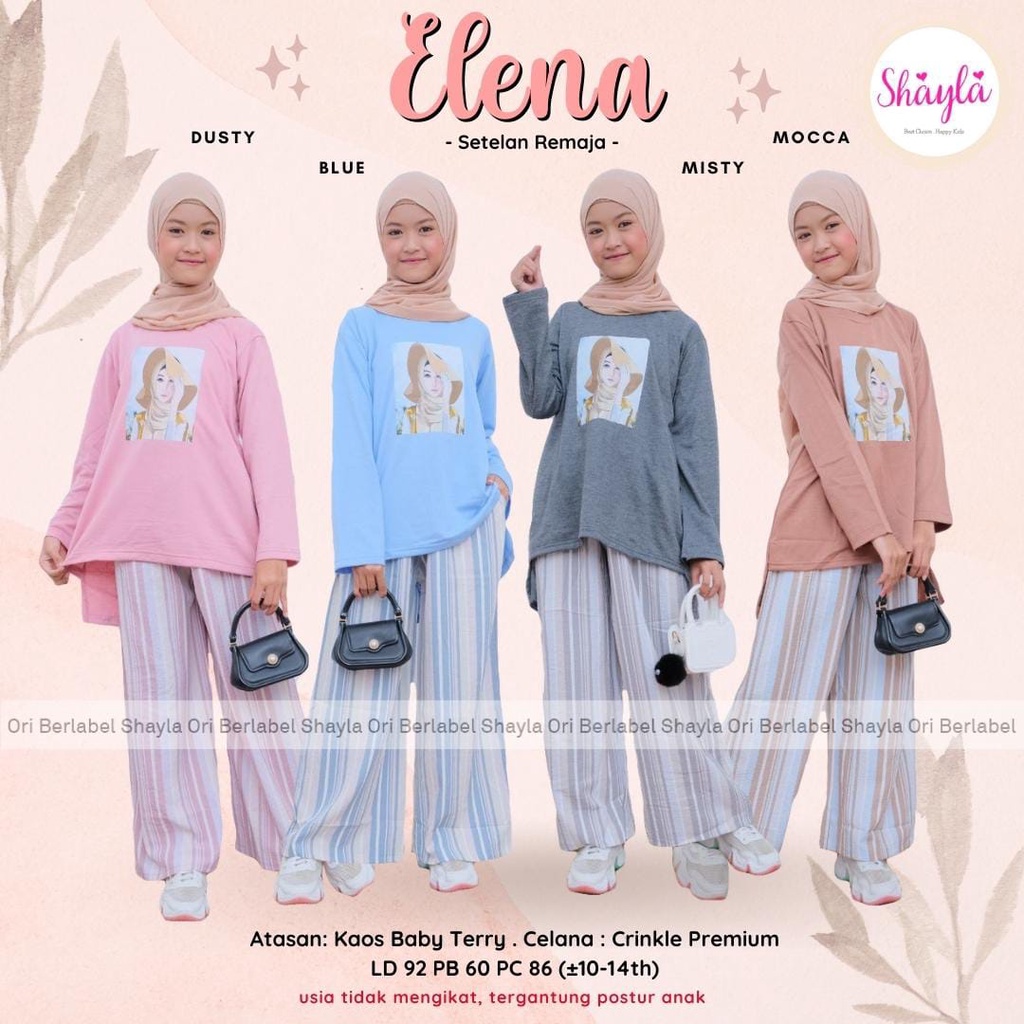 BISA COD Setelan Remaja Terbaru Kaos Lengan Panjang dan Celana Panjang Motif Garis Elena Set Kiddos 