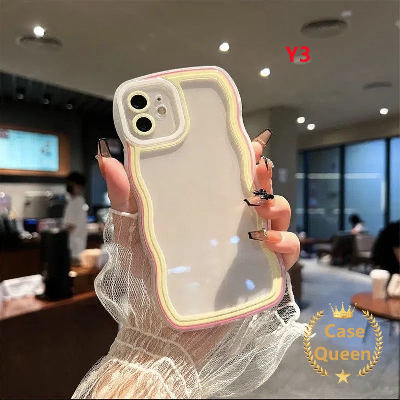 Case Oppo A17 A15 A16 A12 A7 A16K A16E A54 A95 A57 2022 A5s A3s A74 A12E A31 A76 A96 A36 A17K A52 A92 A55 A53 A5 A5 A5 A9 2020 A16s A1K F9 F9Pro Wavy Edge Macaron Candy Color Case