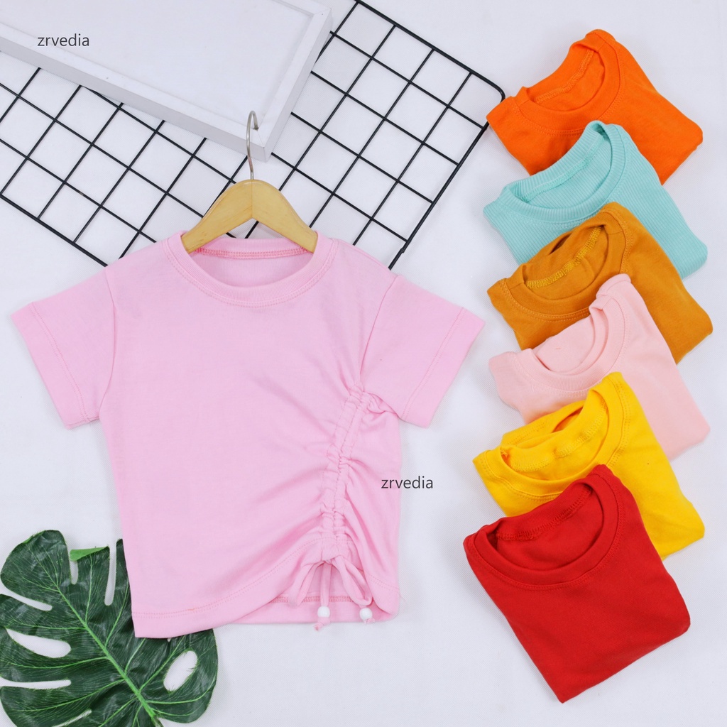 Lalisa Crop Top 2-5 Years / Kaos Knit Anak Perempuan Polos Baju Serut Anak Perempuan Bahan Cotton Rib Tebal Stretch Blouse Balita 2-5 Tahun Atasan Kiosbalitaaprillia