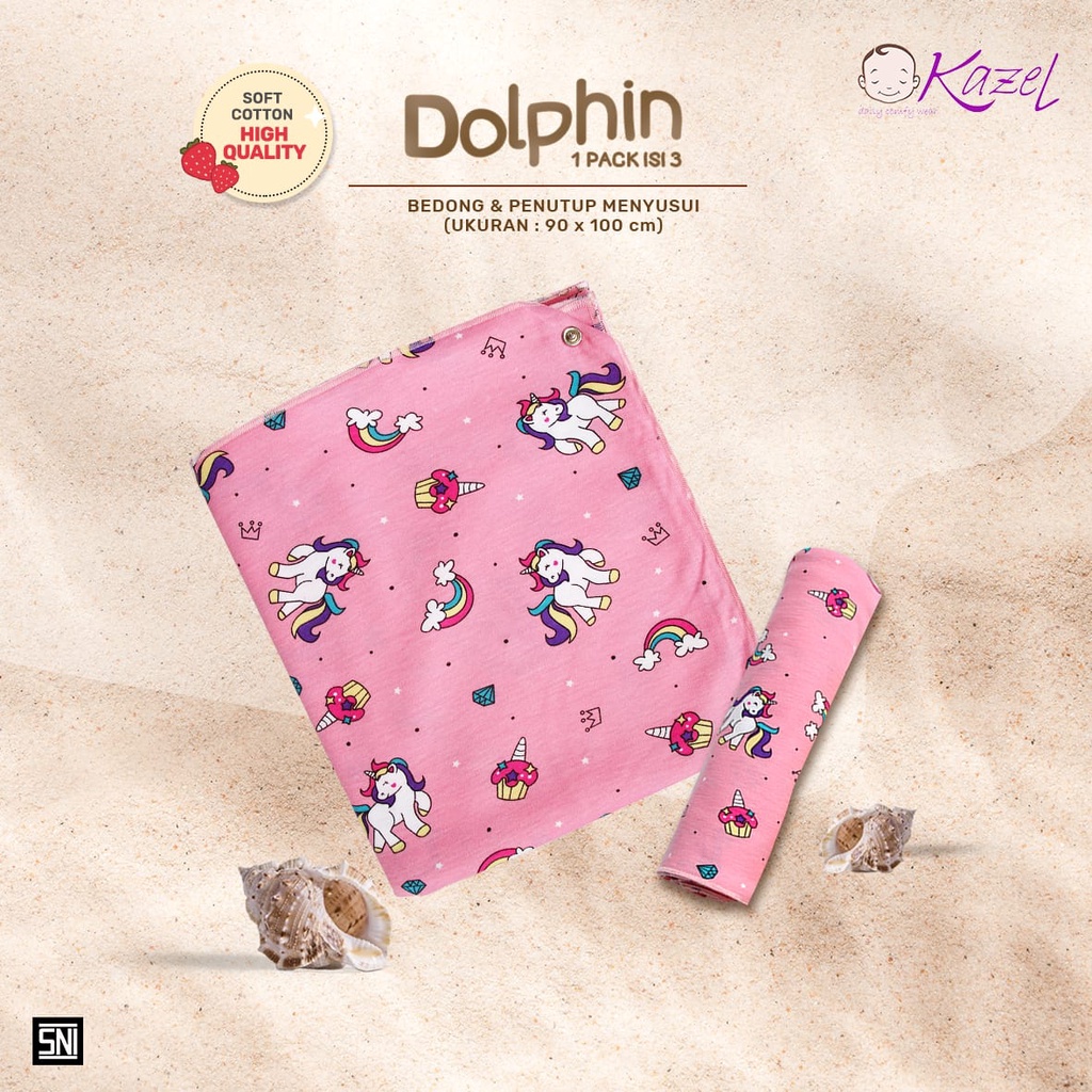 Kazel Bedong isi 3 (Swaddle &amp; Nursing Cover) 2in1 Dolphin Edition - Bedong Bayi