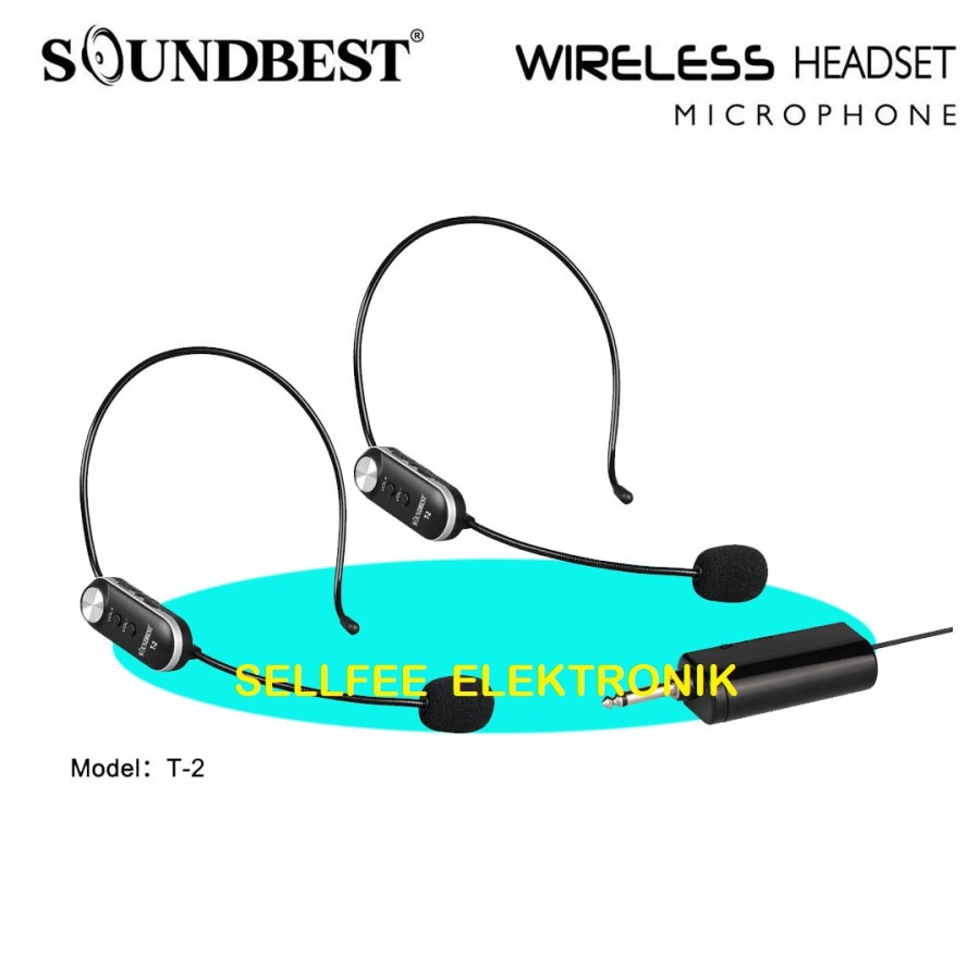 Mic Wireless Bando Soundbest T2 Mikrofon  Dual Headset Baterai charge