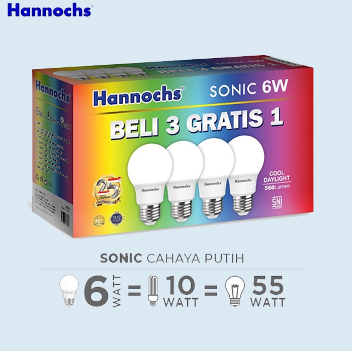 Lampu Hannochs 3+1 Sonic Alfa Led Bulb Lampu Bohlam 6W 10W 13W Watt Cahaya Putih