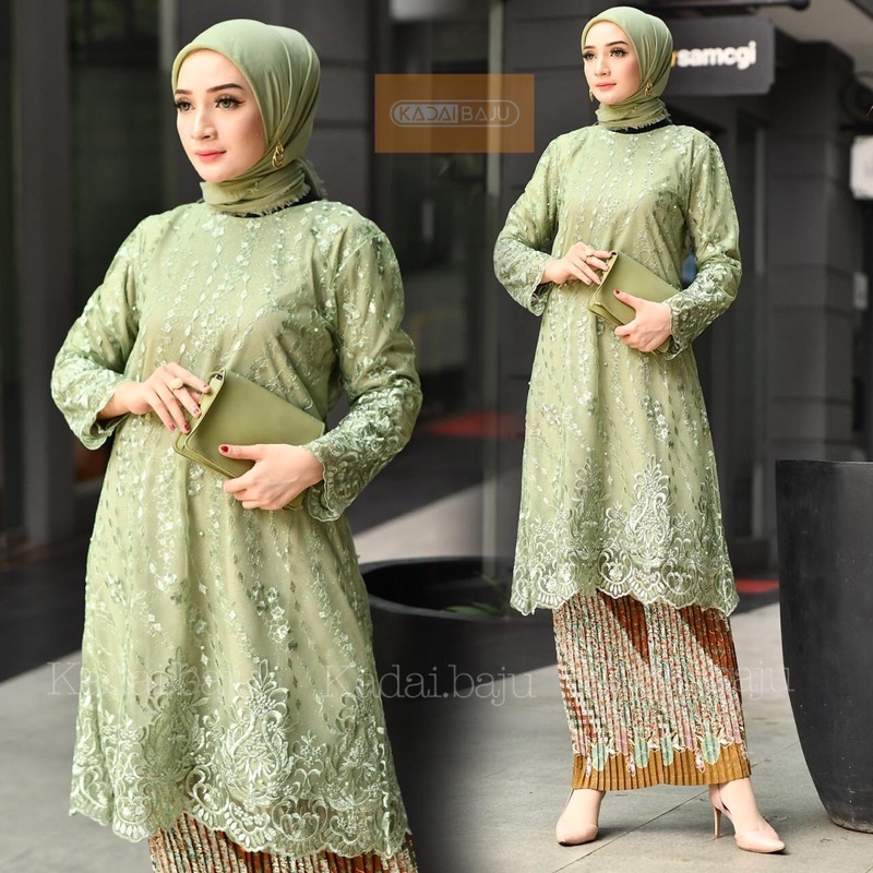 kebaya tunik tradisional tulle mutiara | Kebaya modern | Kebaya wisuda dan pernikahan | Baju outfit remaja