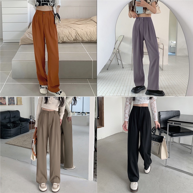 [5 warna]Celana panjang wanita import Korean style loose dan celana lebar kaki kasual  high waist/wanita Korea semua pertandingan kasual longgar