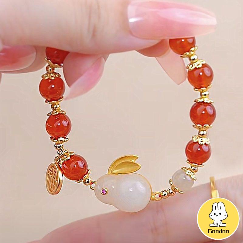 Gelang Giok Furui Desain Kelinci Gaya China retro Serbaguna Untuk Wanita -Doo