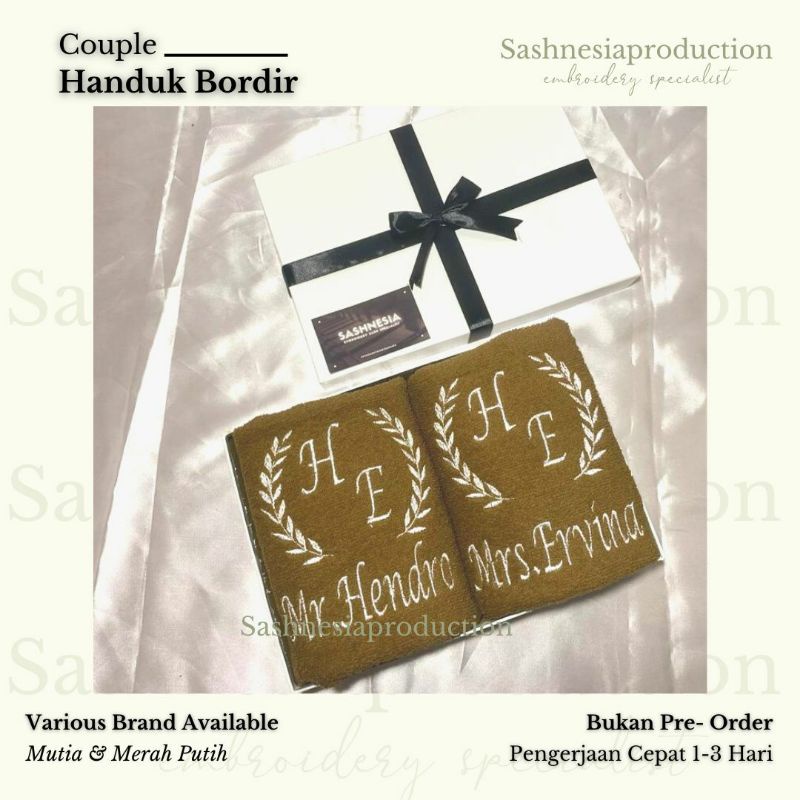 [Ukuran Kecil 50x100] Couple Handuk Bordir Ukuran 50x100 | Handuk Kado |  Handuk Couple | Handuk Wed