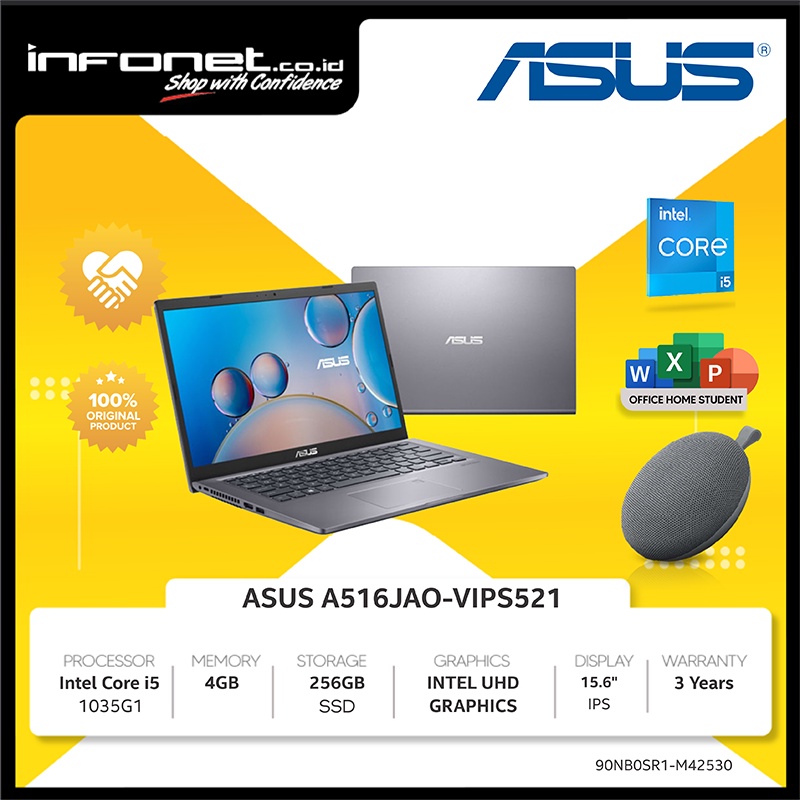 ASUS VIVOBOOK A516JAO-VIPS521 i5 1035G1 4GB 256GB PCIe + HDD HOUSING UMA 15.6" FHD IPS W11 OHS21