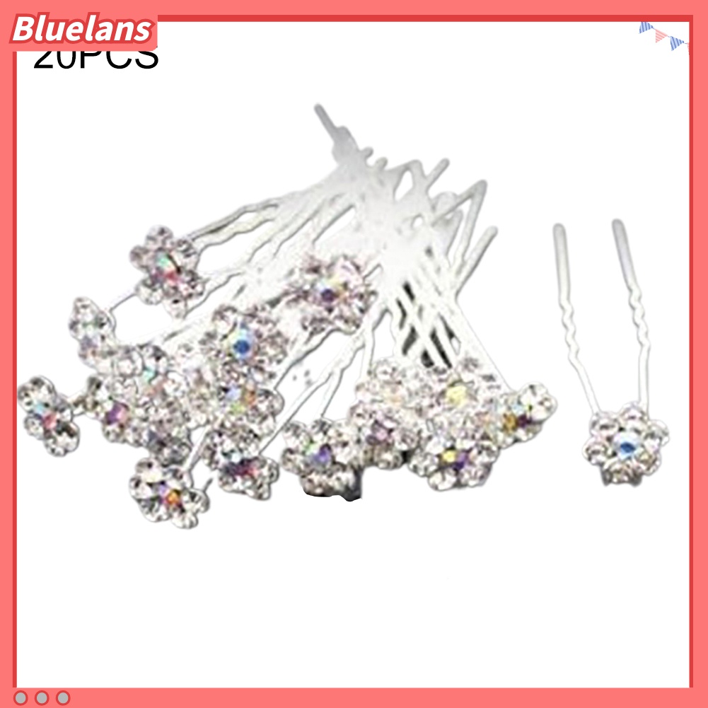 Bluelans 20Pcs Jepit Rambut Wanita Bentuk Bunga Aksen Mutiara Dan Berlian Imitasi Untuk Pernikahan