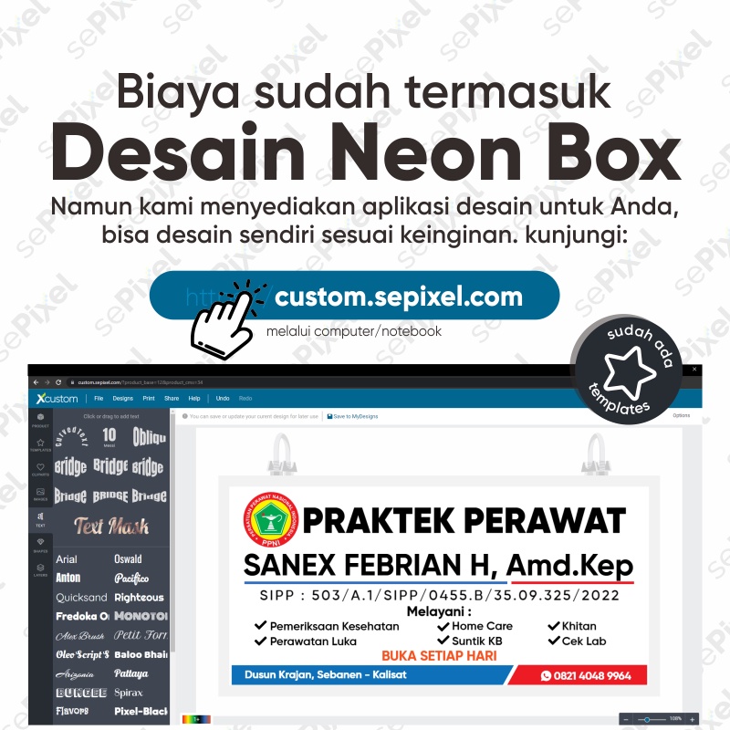 Neon box AKRILIK bidan, perawat, dokter, dokter gigi, toko, kios, cafe Neonbox PACKING KAYU