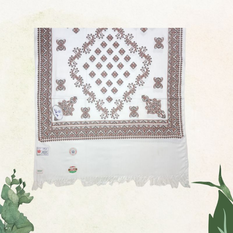 Sorban Kashmiri Print Motif Bordir White / Sorban Sablon Putih