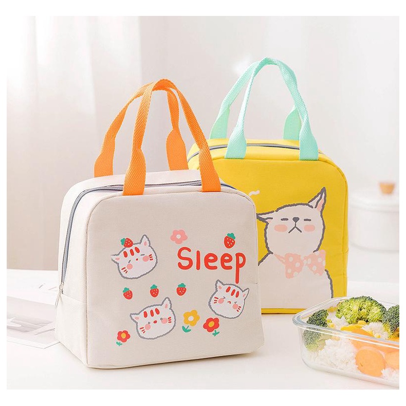 Lunch Bag Kartun / Tas Bekal Karakter Bahan Canvas Dengan Aluminium Foil