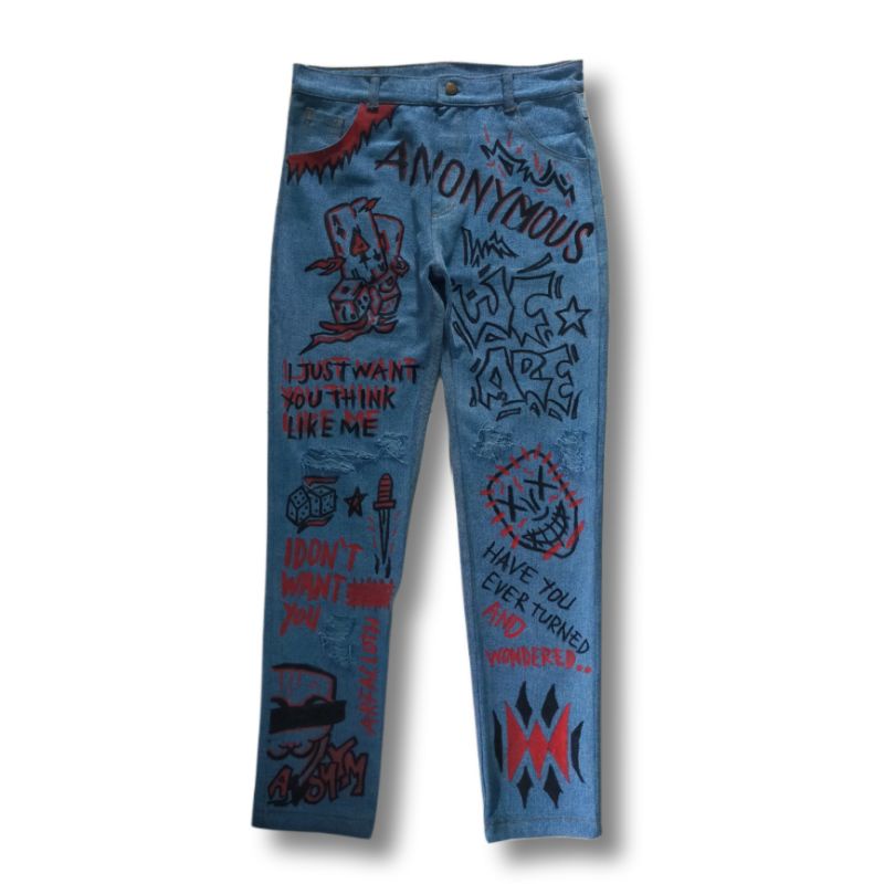 Arfacloth - Denim Pants Anonymous - Celana Jeans Custom - Lukis Painting Art