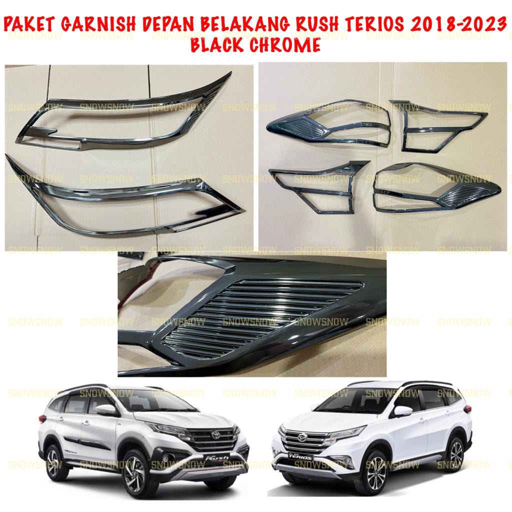 Paket Garnish Lampu Depan Belakang All New Rush Terios 2018 2022 2023 GR SPORT Black Chrome