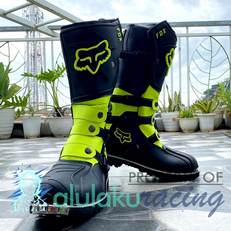 Sepatu Trail Motocross X Lokal Boots Riding SV Premium Quality with Safety Protectors - Fluogreen